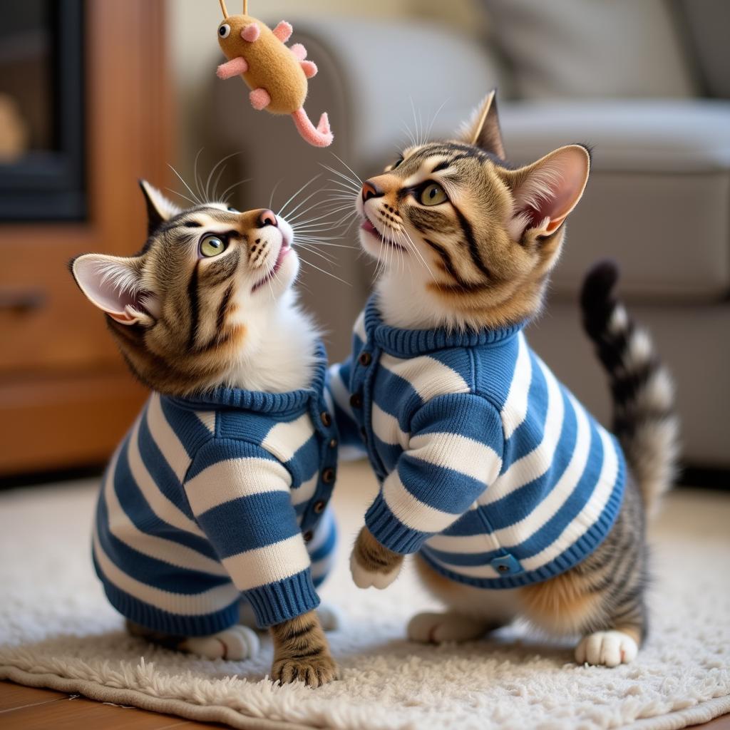 Playful Cat in a Matching Sweater