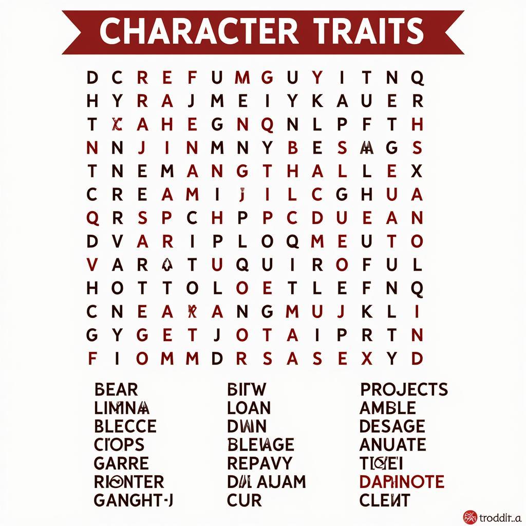 Character Traits Word Search Puzzle