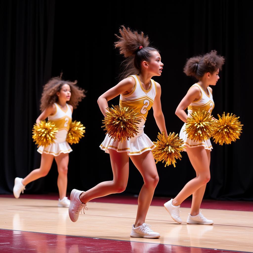 Cheerleaders Performing with Gold Pom Poms