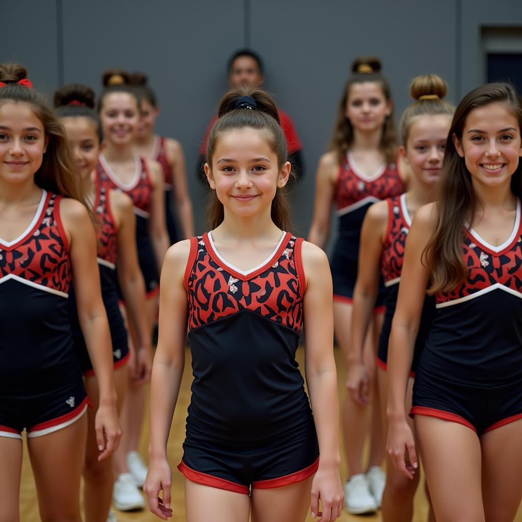 Cheerleading Team Formation with Leader in Focus