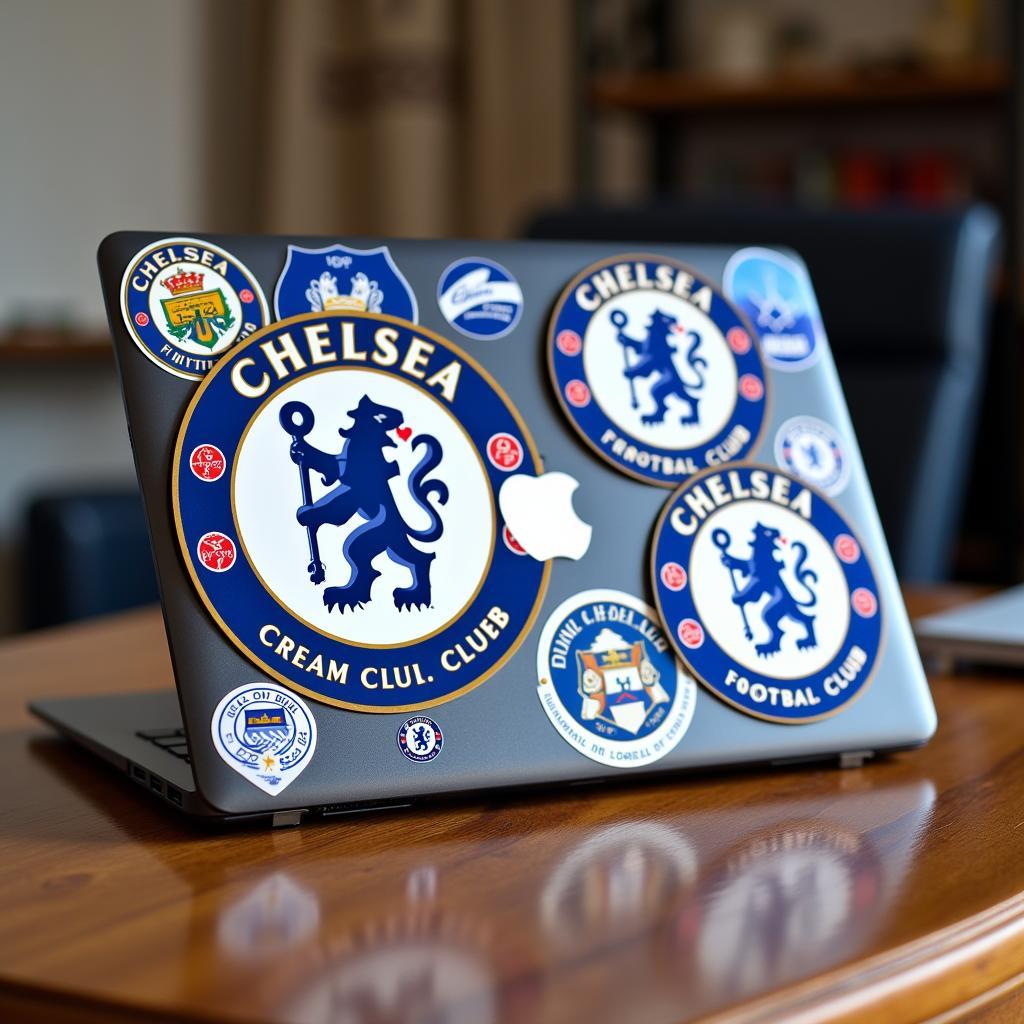 A Chelsea fan personalizes their laptop with Chelsea FC stickers