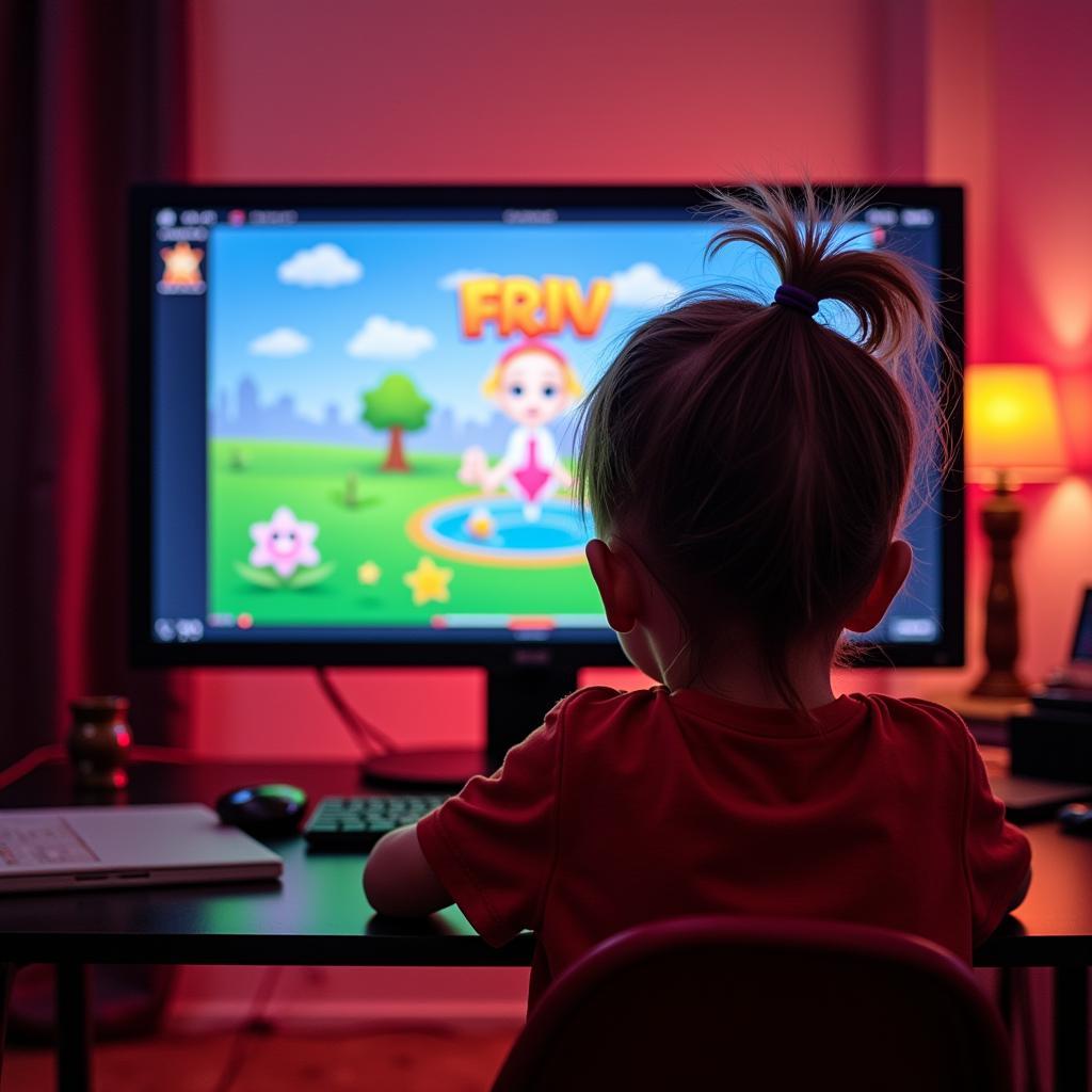 Child engrossed in playing Friv games