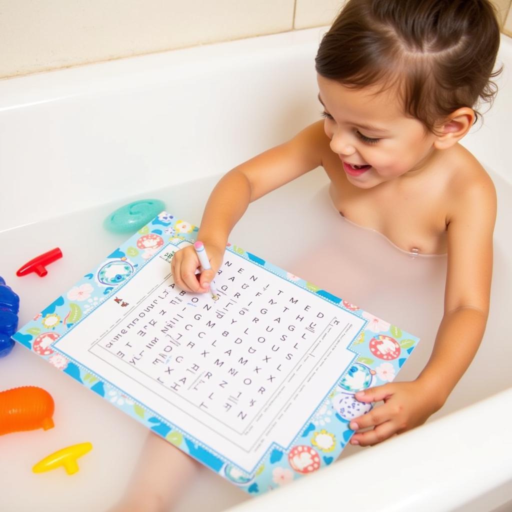 Child Playing with a Bath Time Word Search