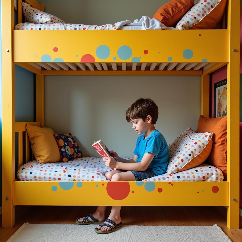 A child reading in a cozy bottom bunk