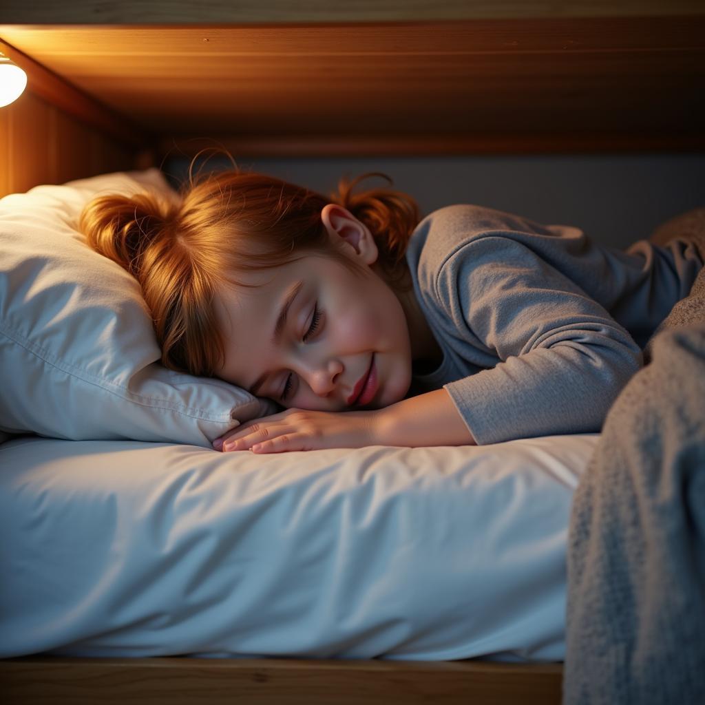 Child Sleeping Peacefully in a Bunk Bed