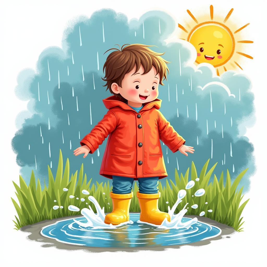 Colorful Illustration of a Child Enjoying the Rain