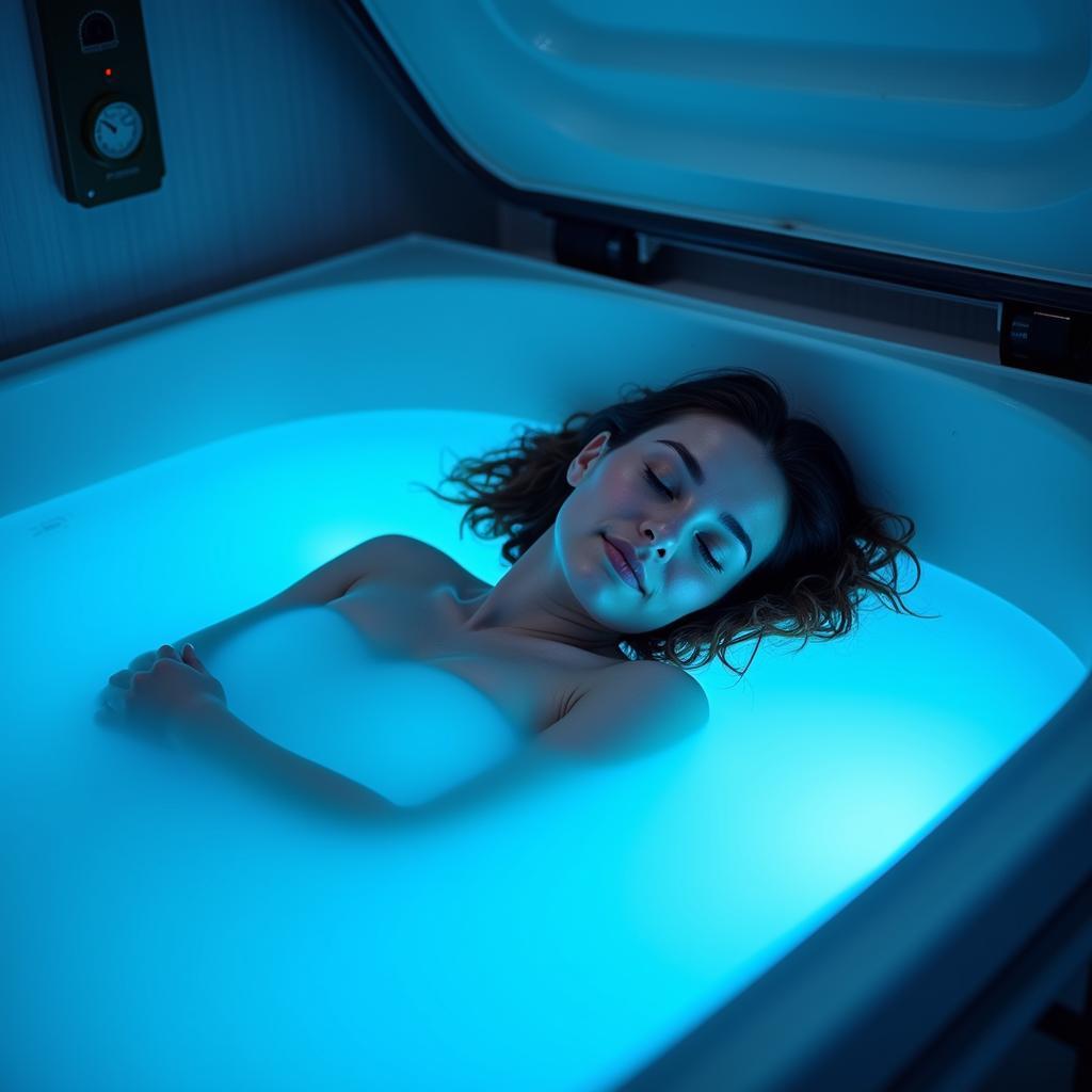 Woman relaxing in a chill float tank