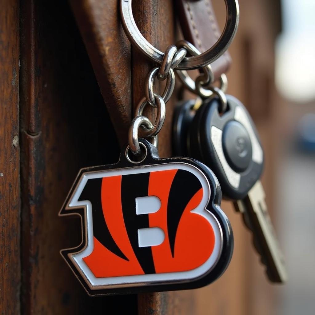 Close-up of Cincinnati Bengals Keychain on Keys