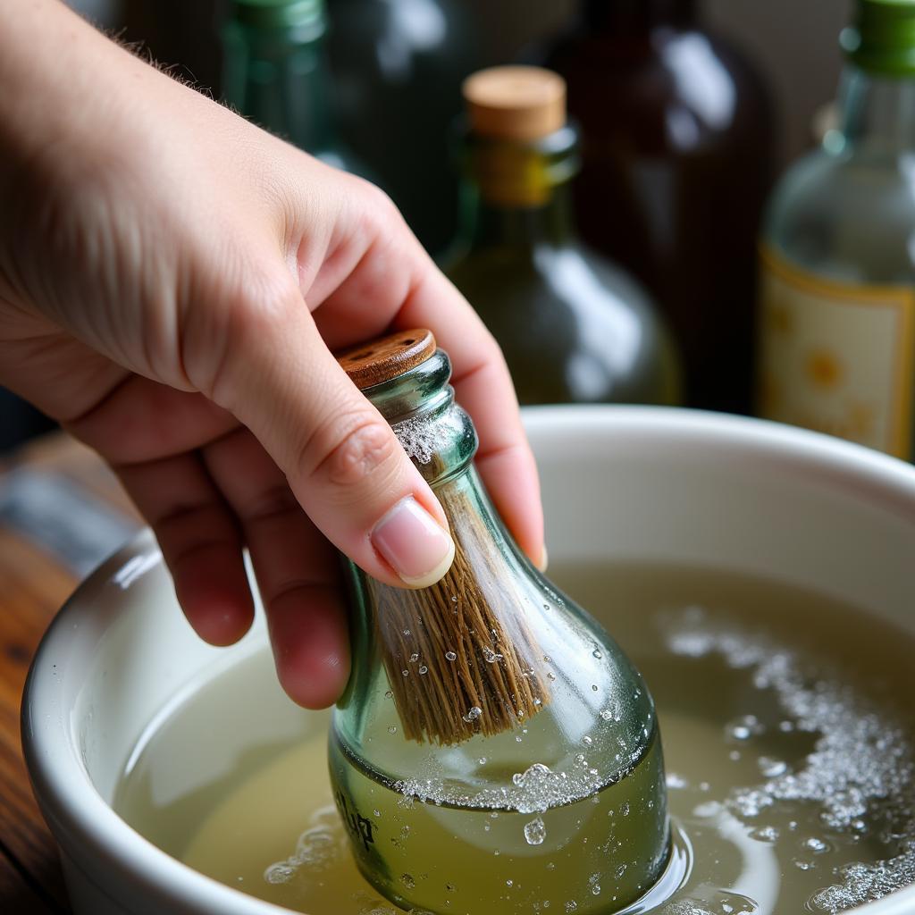 Cleaning Old Bottles with Soapy Water