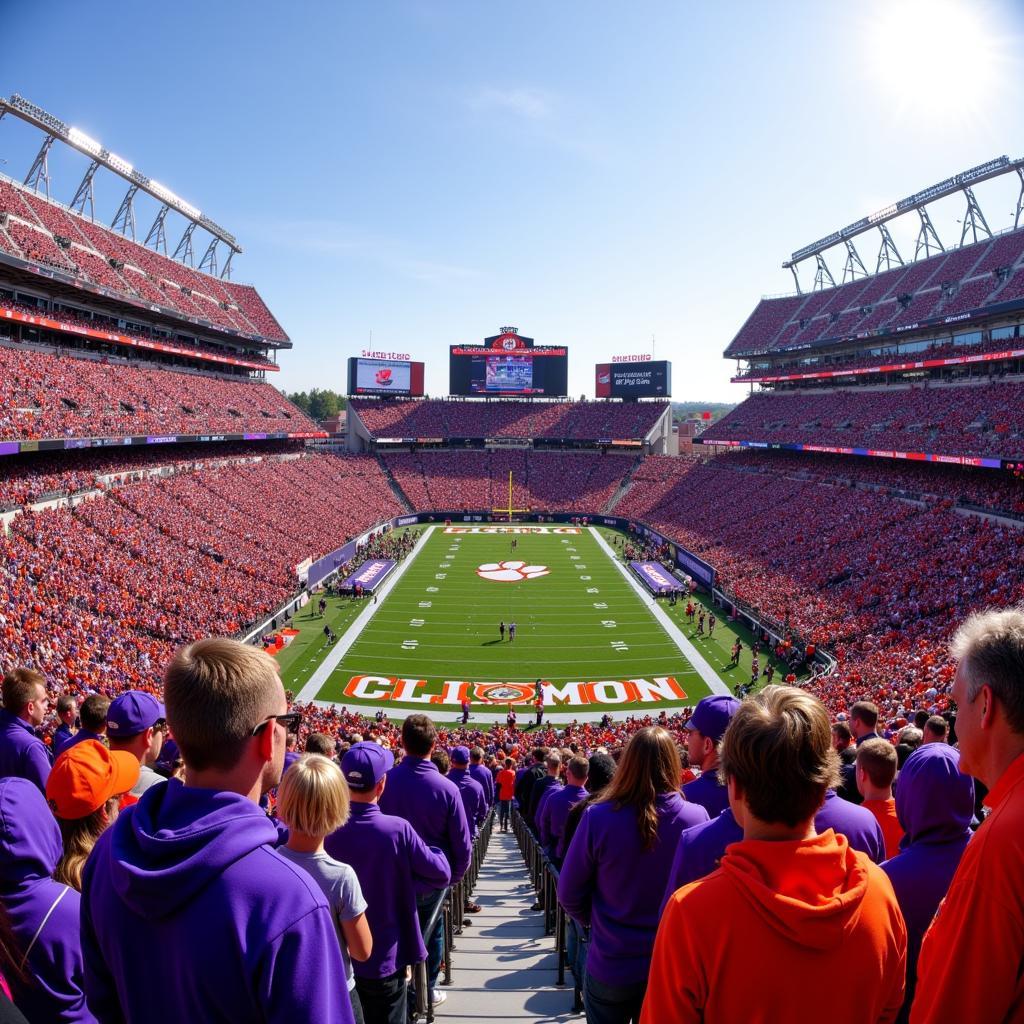 Clemson Fans in the Stands Wearing Purple