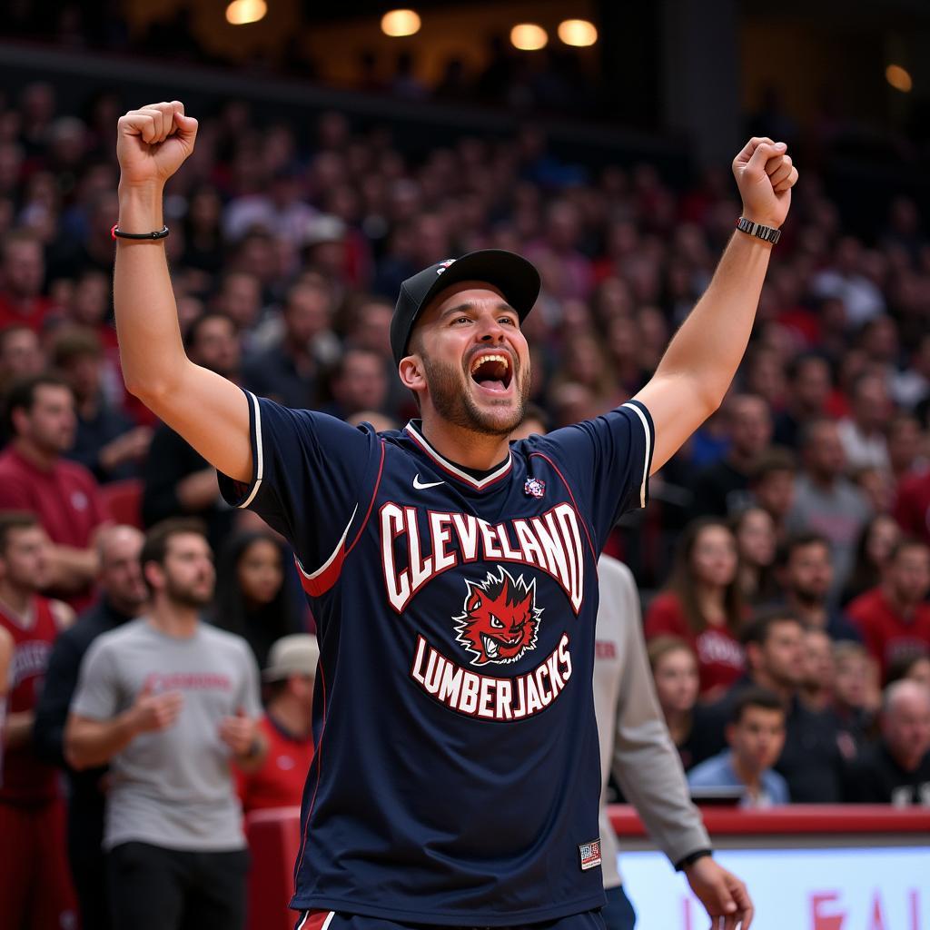 Cleveland Lumberjacks fan proudly sporting a jersey at a game