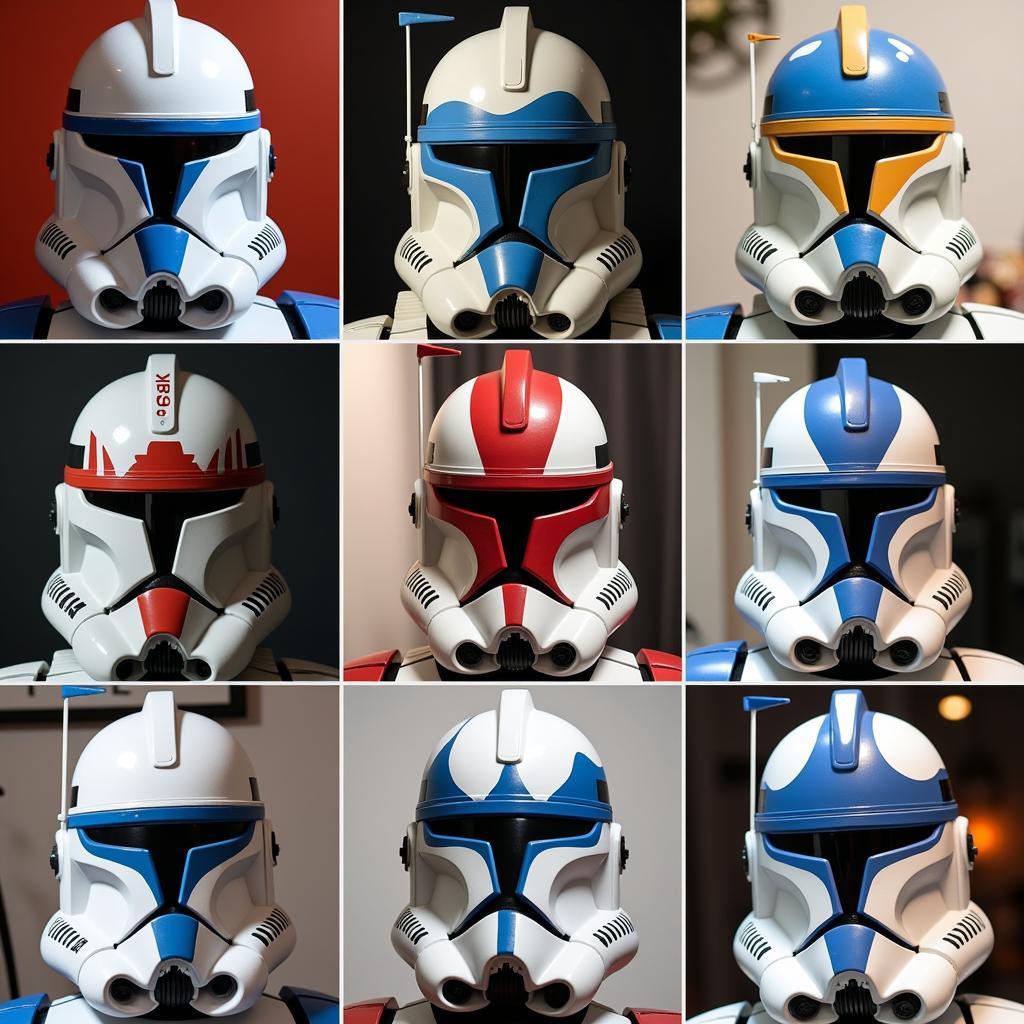 Display of Clone Trooper Helmet Replicas