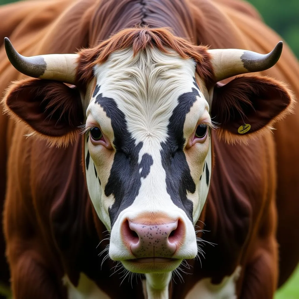 Close-up image of an F1 Tiger Stripe bull's face