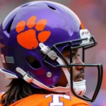 Close up of Clemson purple helmet