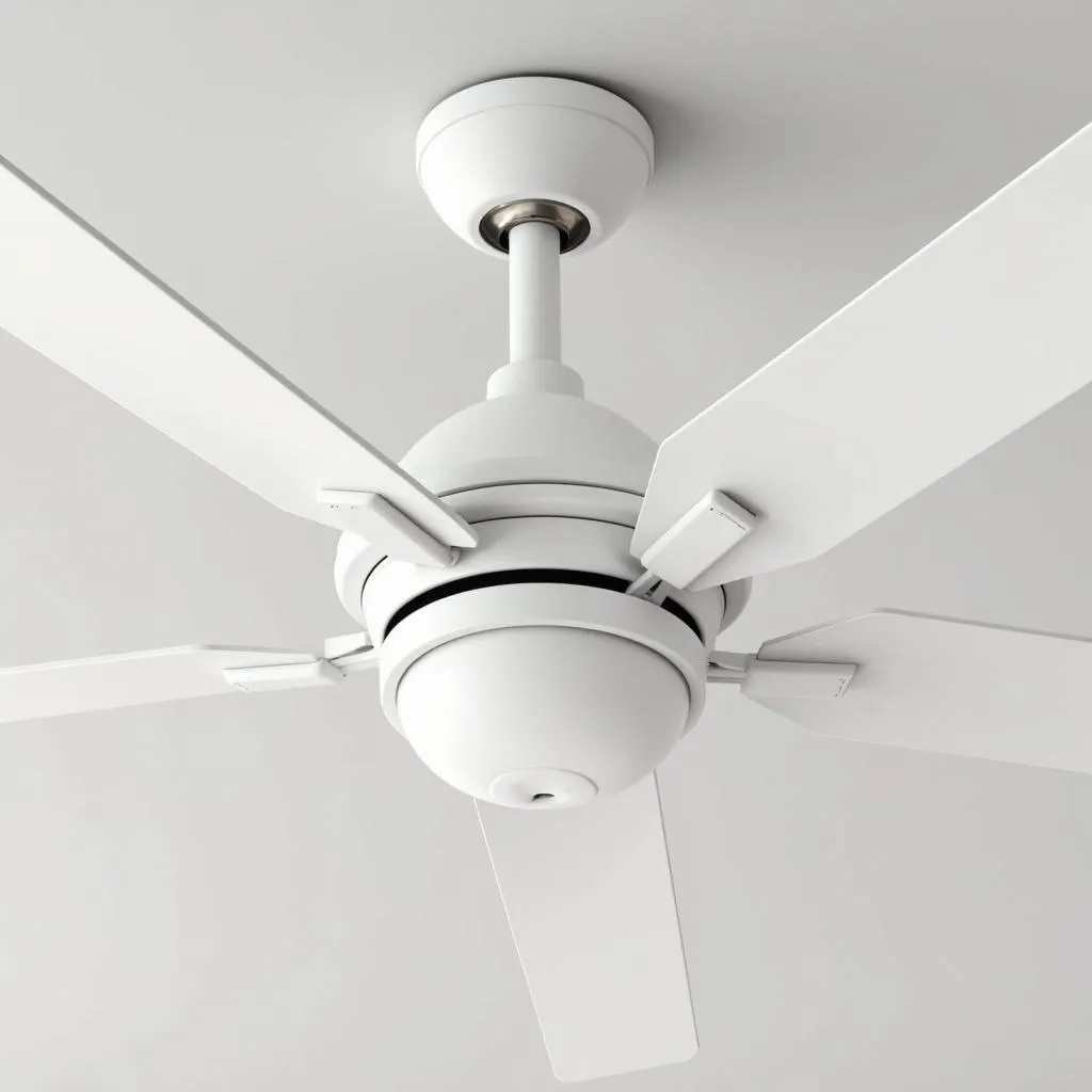 White hugger ceiling fan blades in motion