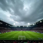 Football Stadium Under Cloudy Skies