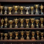 Collection of Game Trophies Displayed on Virtual Shelf