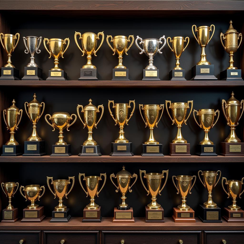 Collection of Game Trophies Displayed on Virtual Shelf