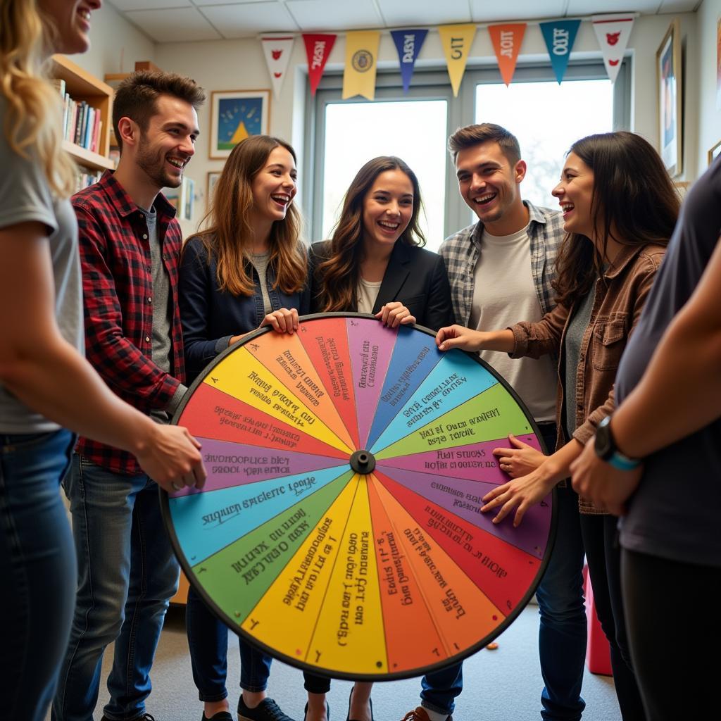 Students Spinning a Colorful Wheel