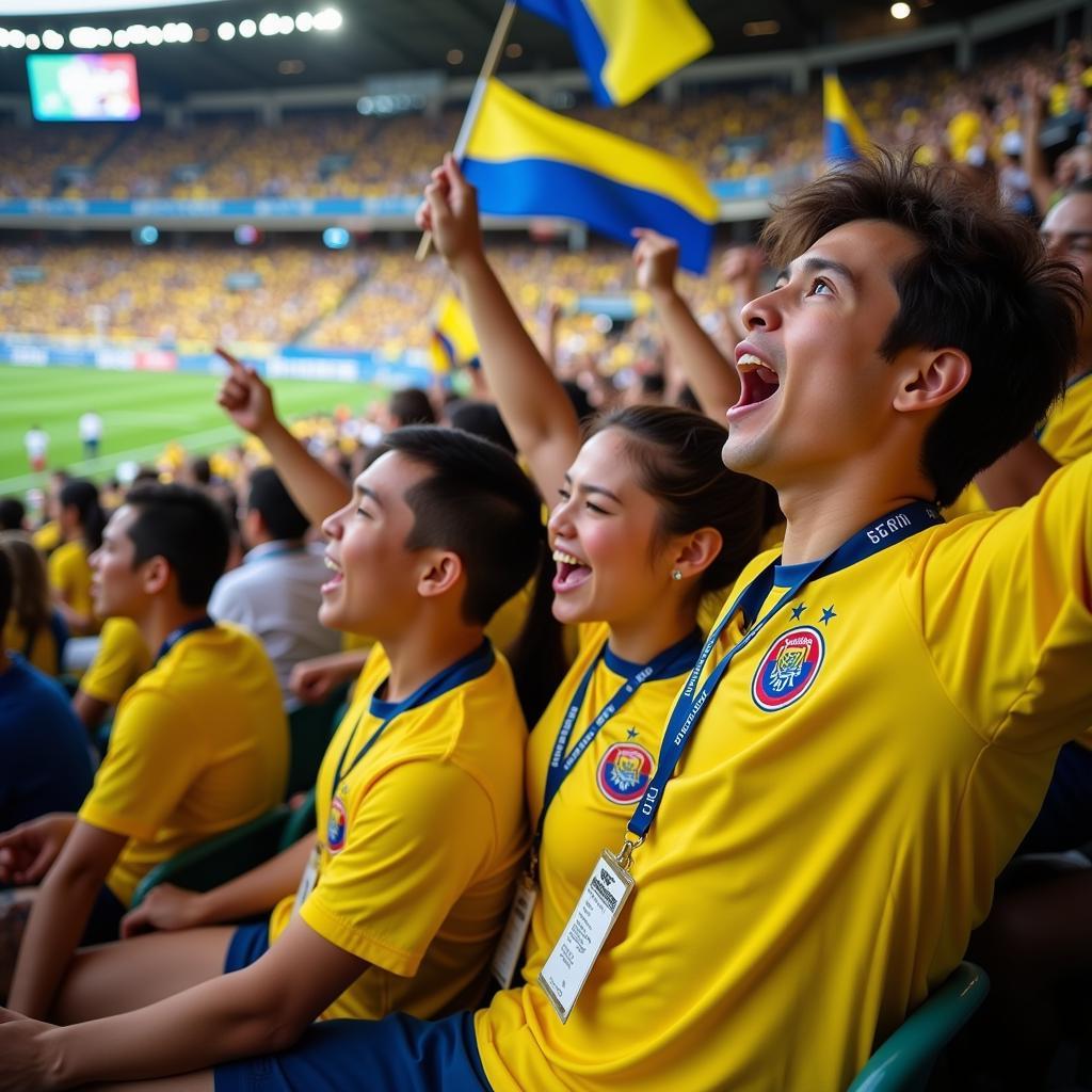 Colombian fans celebrating a goal during the 2014 World Cup.