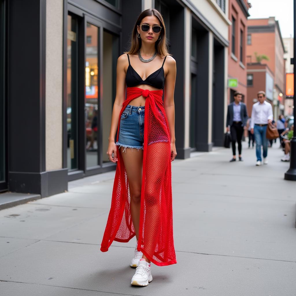 Vibrant Street Style Inspiration: Rocking a Colorful Fishnet Dress Long 