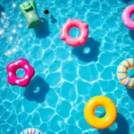 Assortment of Colorful Floaties in a Pool