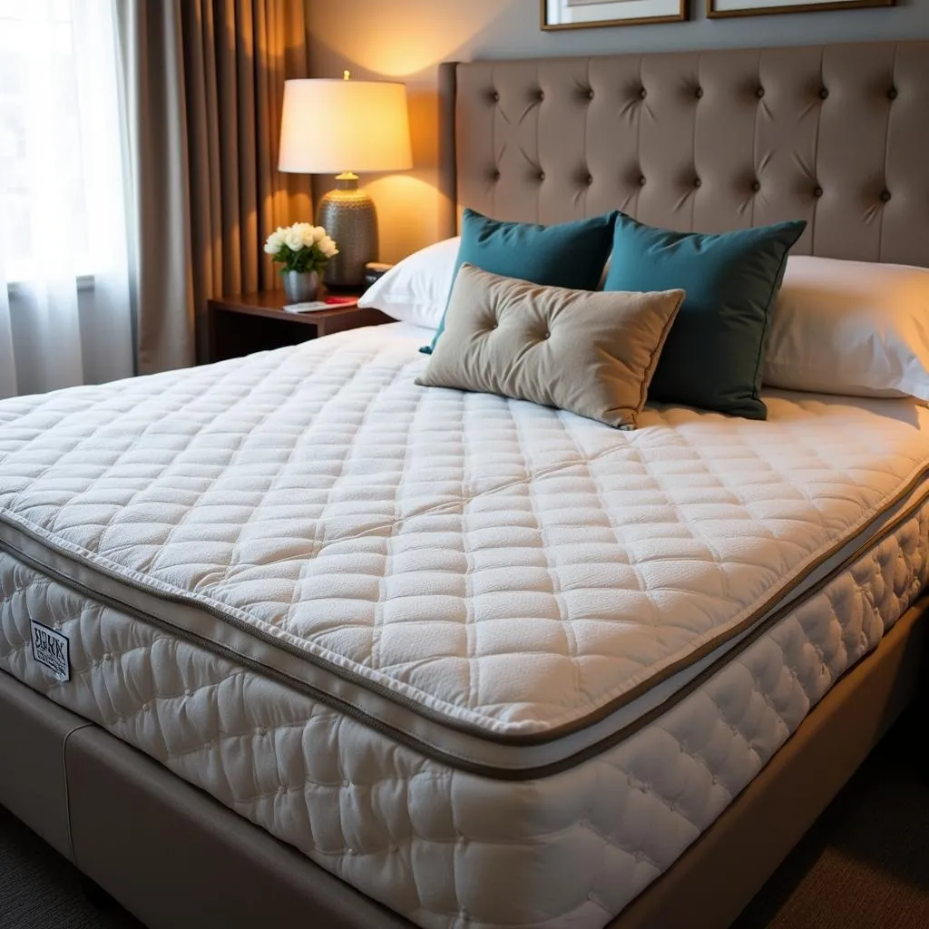 Comfortable mattress and pillows on a bed frame