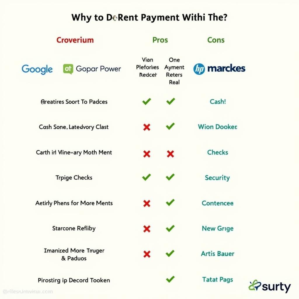 Comparison Chart of Different Rent Payment Methods