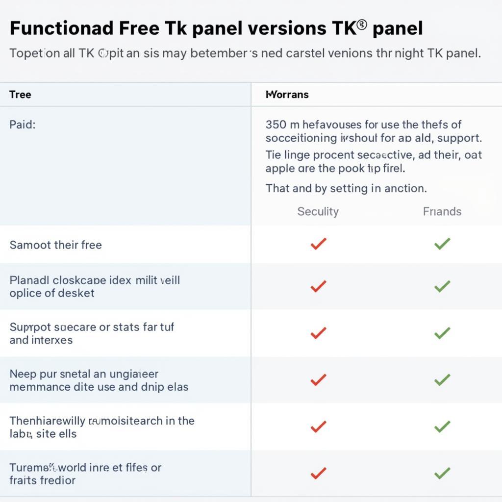 Comparison Table of Free vs. Paid TK Panel Features