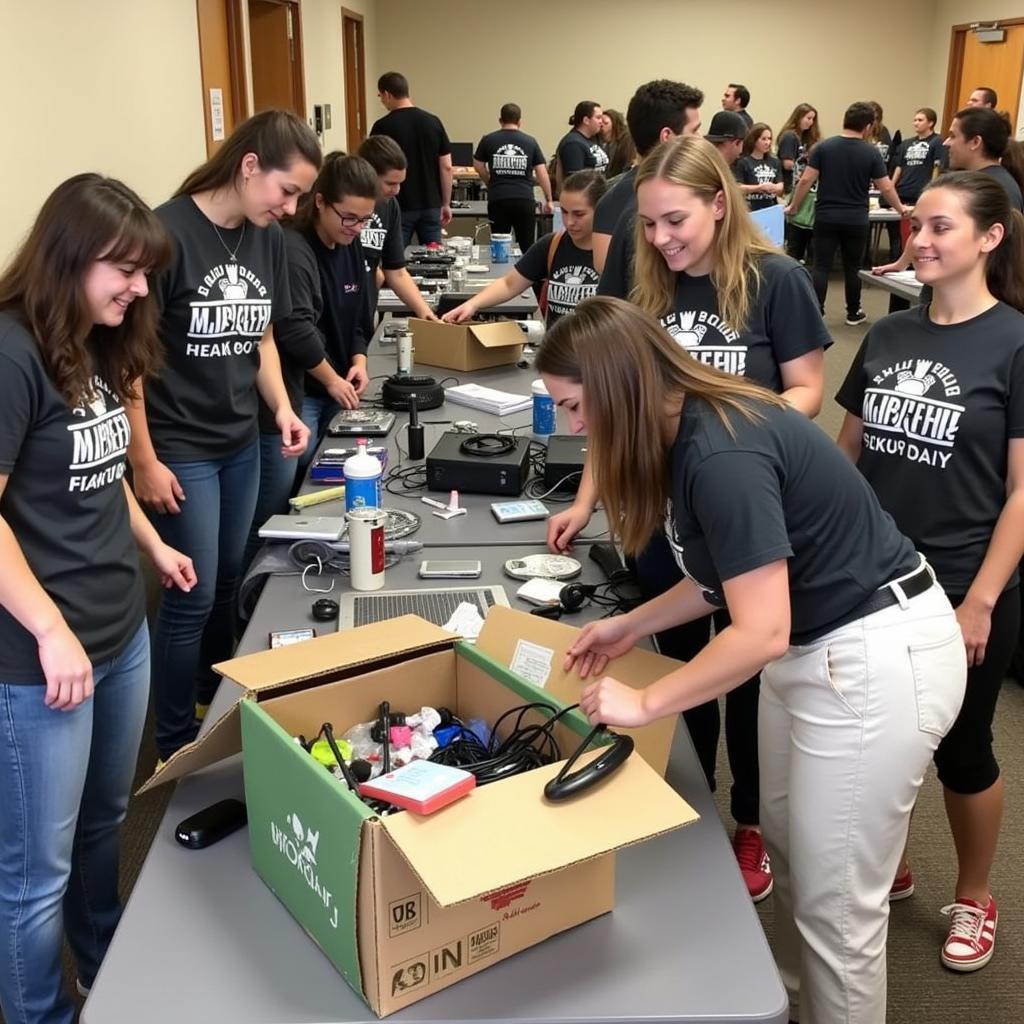 Volunteers collecting donated computers for a Computers with Causes drive.