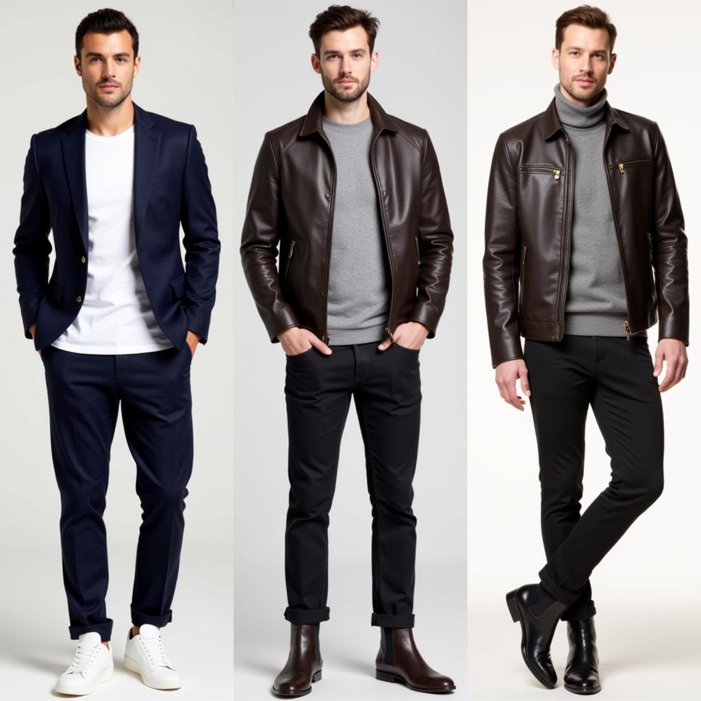 Men showcasing different contemporary menswear outfit combinations