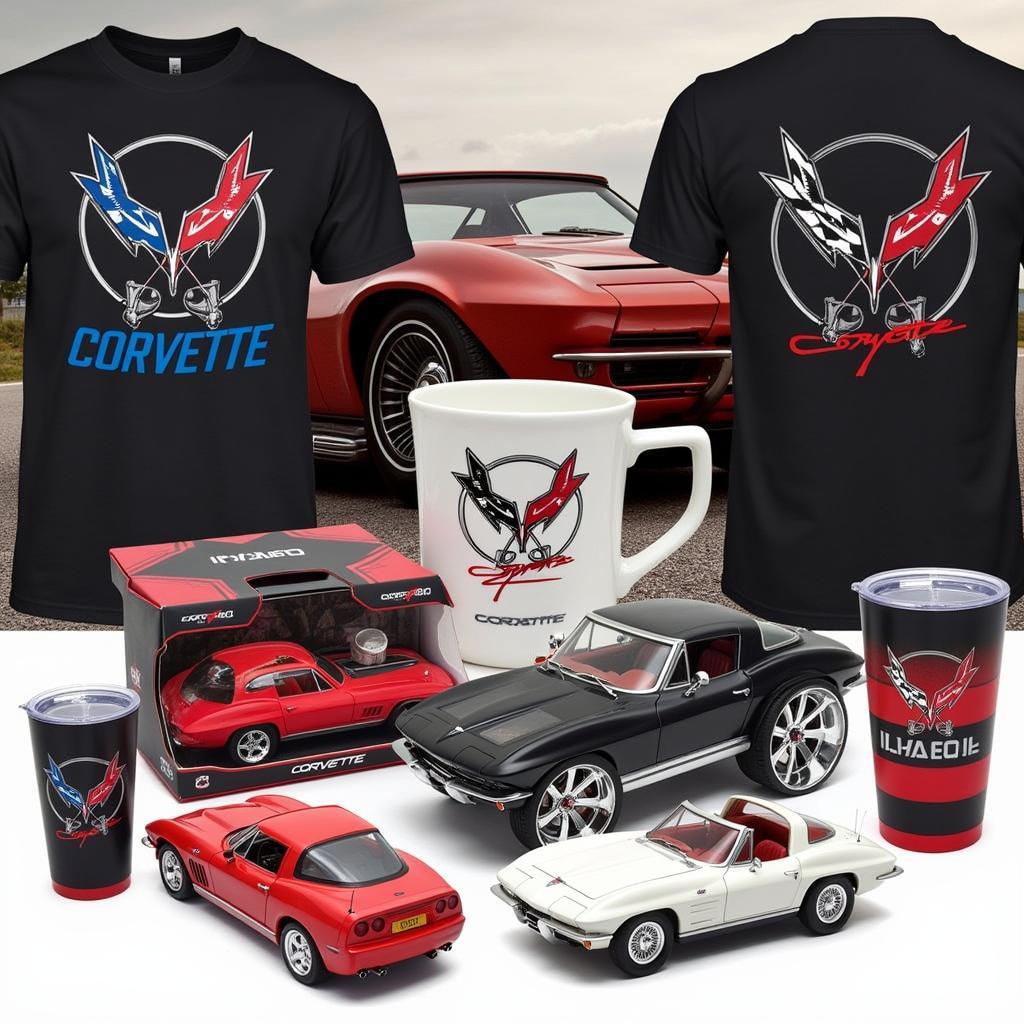 Corvette-themed accessories on display.