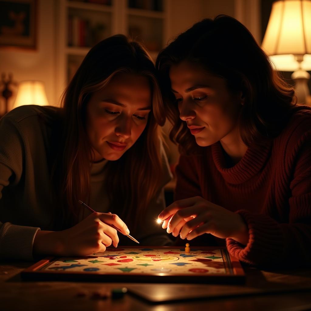 Cozy couple playing board games on the couch