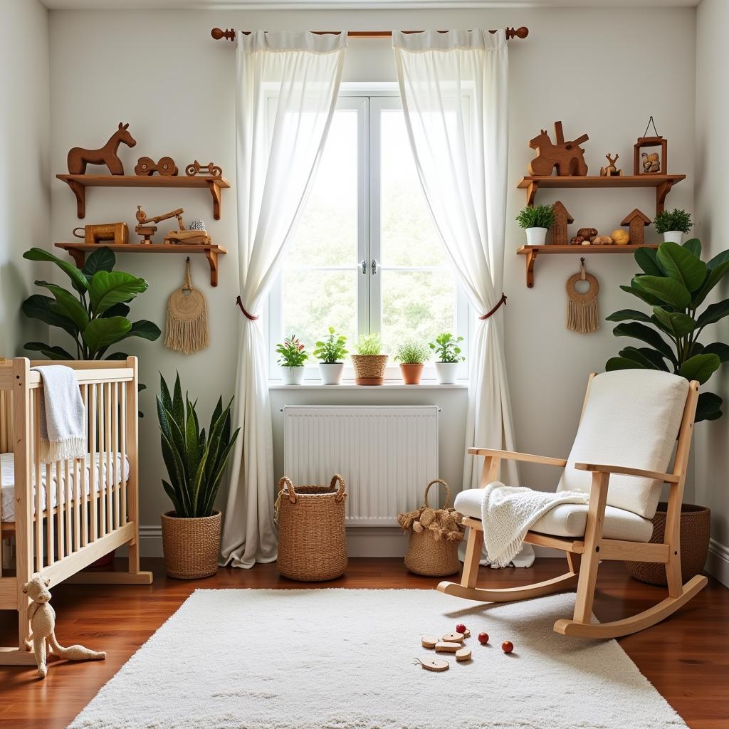  Country nursery with wooden toys and natural elements 