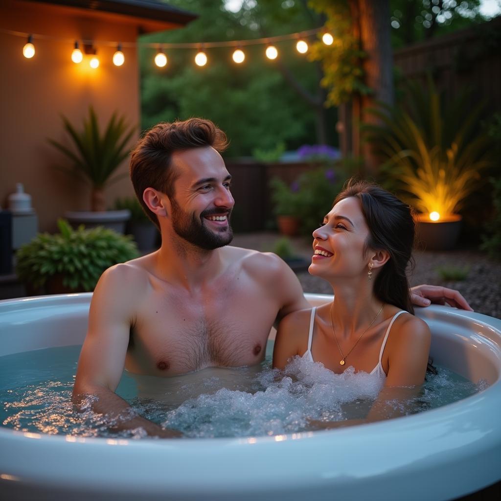  Couple Enjoying a Relaxing Soak in a Hot Tub 