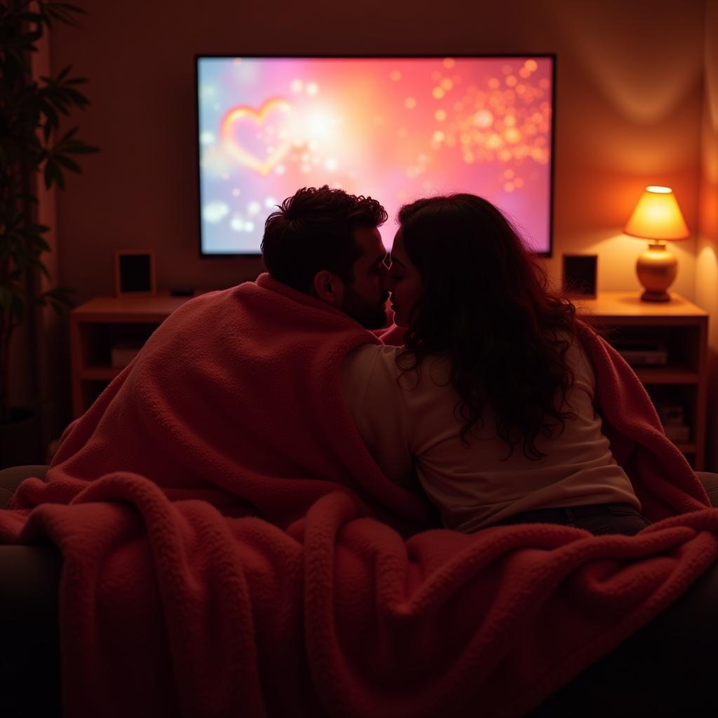 A Couple Enjoys Movie Night Wrapped in a Sweetheart Blanket