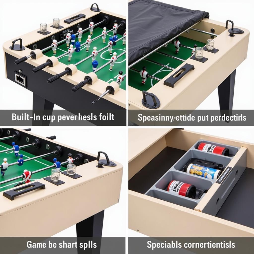 Covered foosball table with built-in cup holders and storage