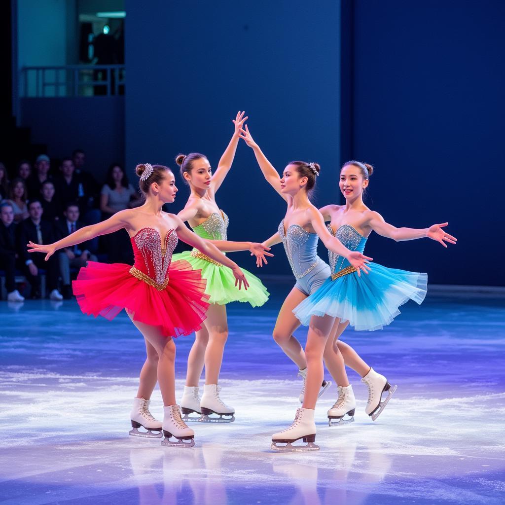 Figure skaters competing in a synchronized performance