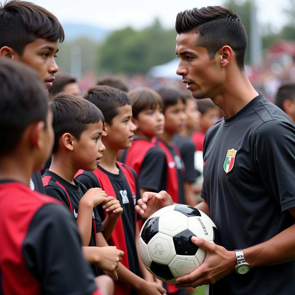 Cristiano Ronaldo inspiring young footballers with his skills and dedication.