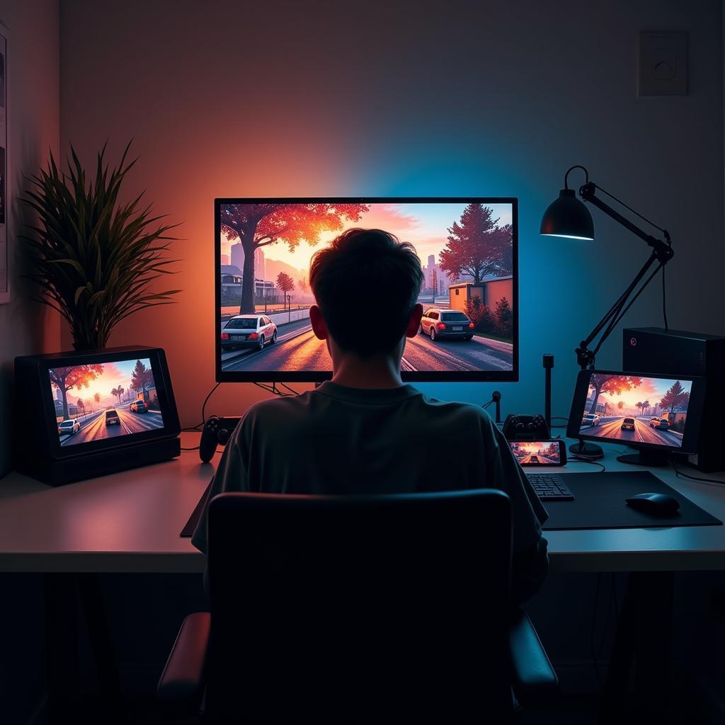 Gamer playing on multiple devices