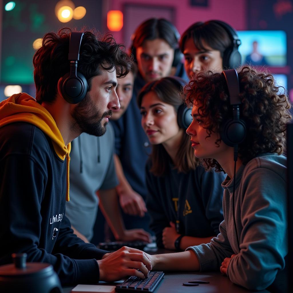 Gamers collaborating during a heated match