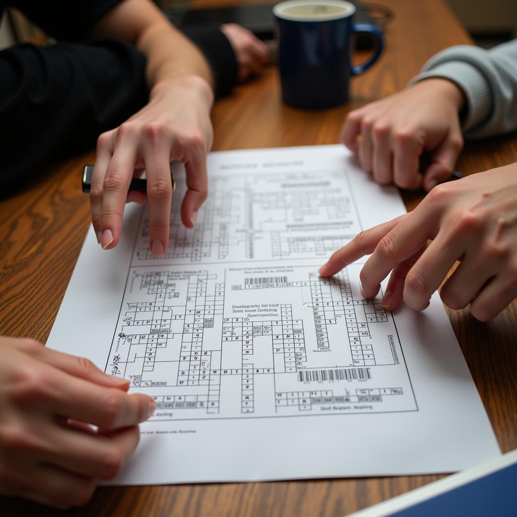 A team discussing and editing a crossword puzzle