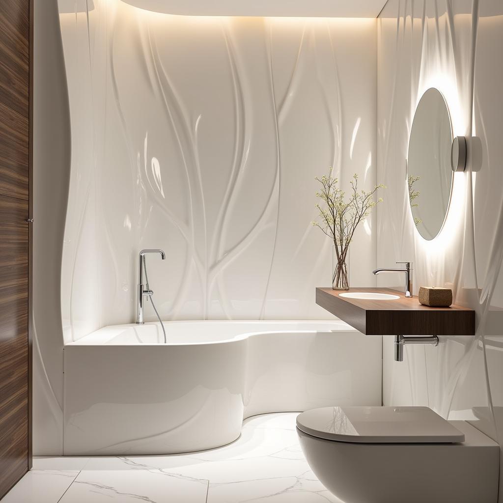 Modern bathroom with curved wall tiles