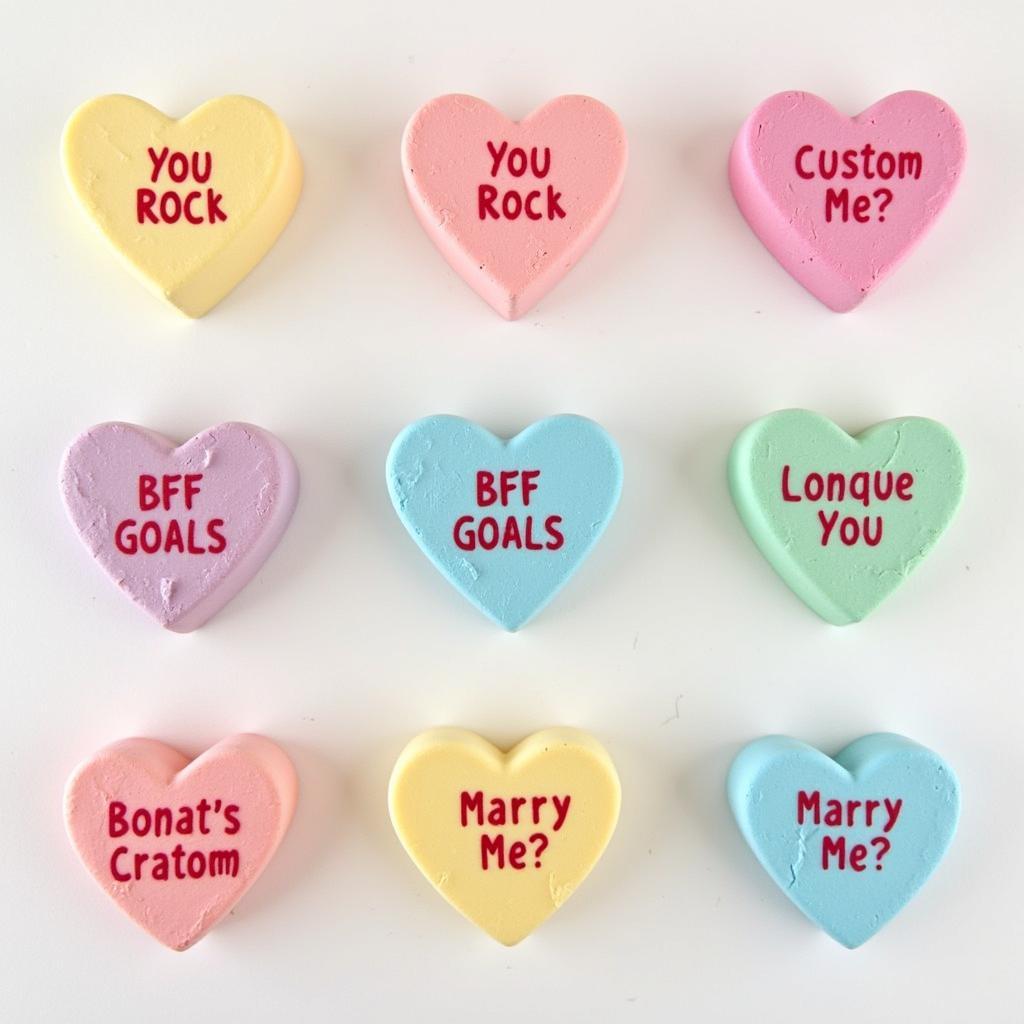 Colorful custom candy hearts with different messages