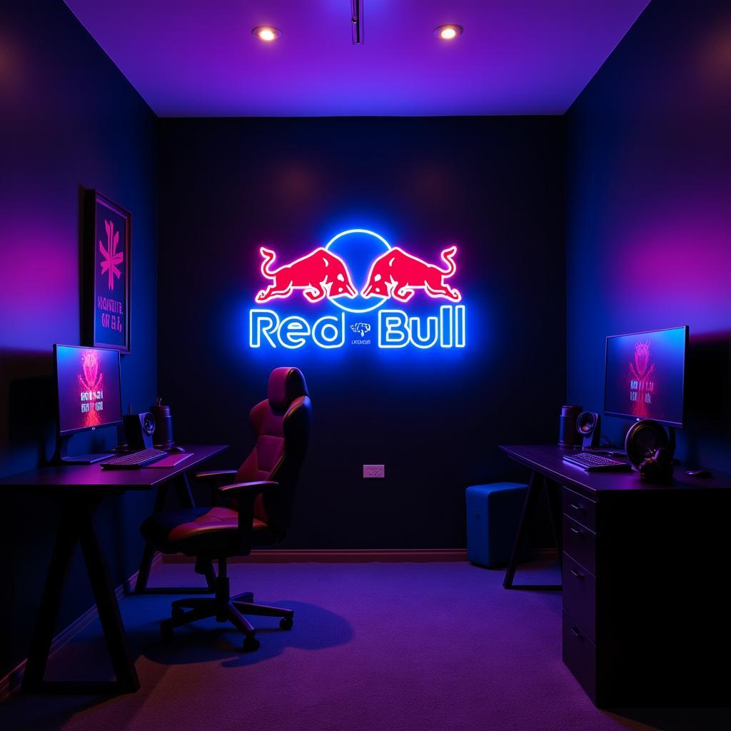 Custom Red Bull Neon Sign in Gaming Room