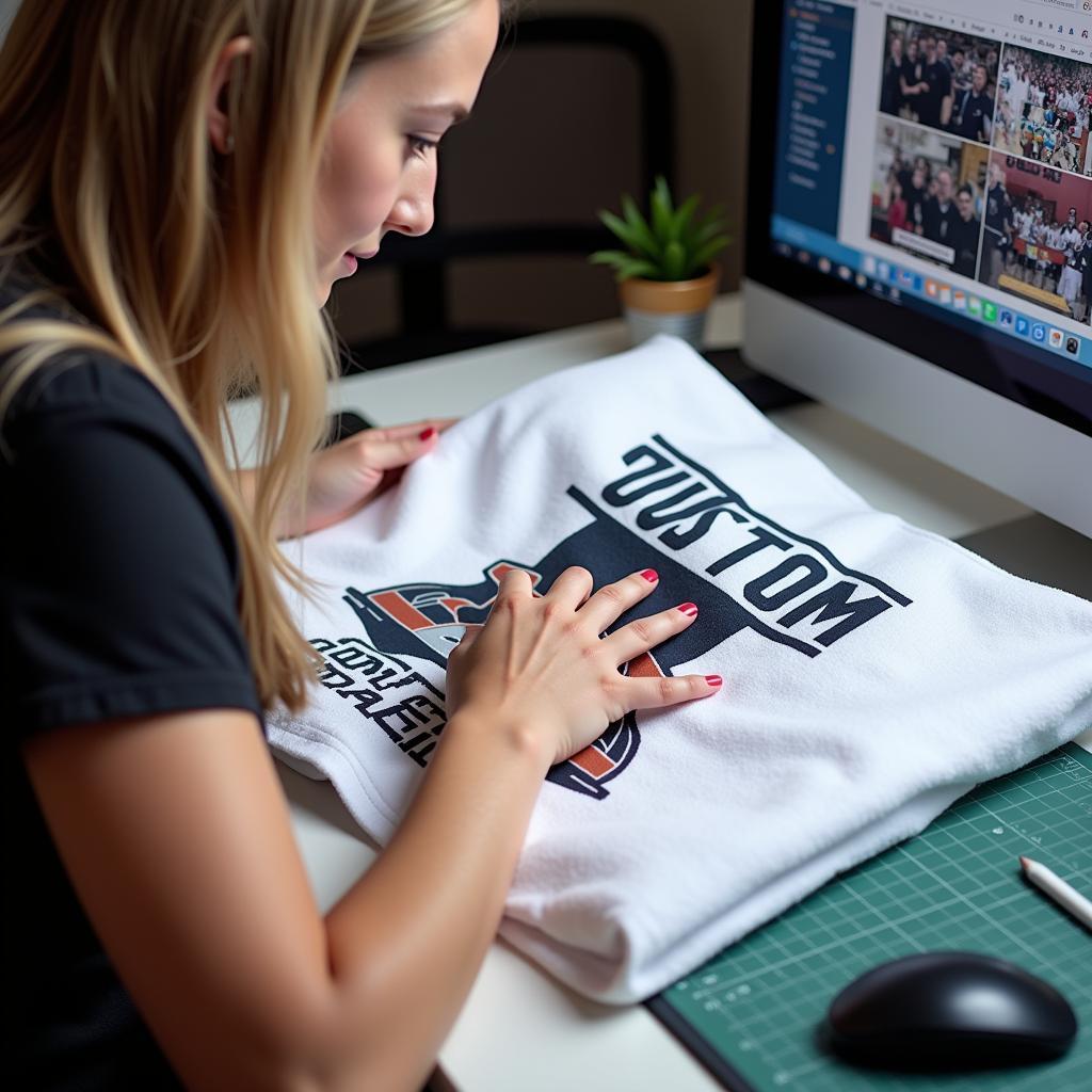 Graphic designer working on a custom rally towel design