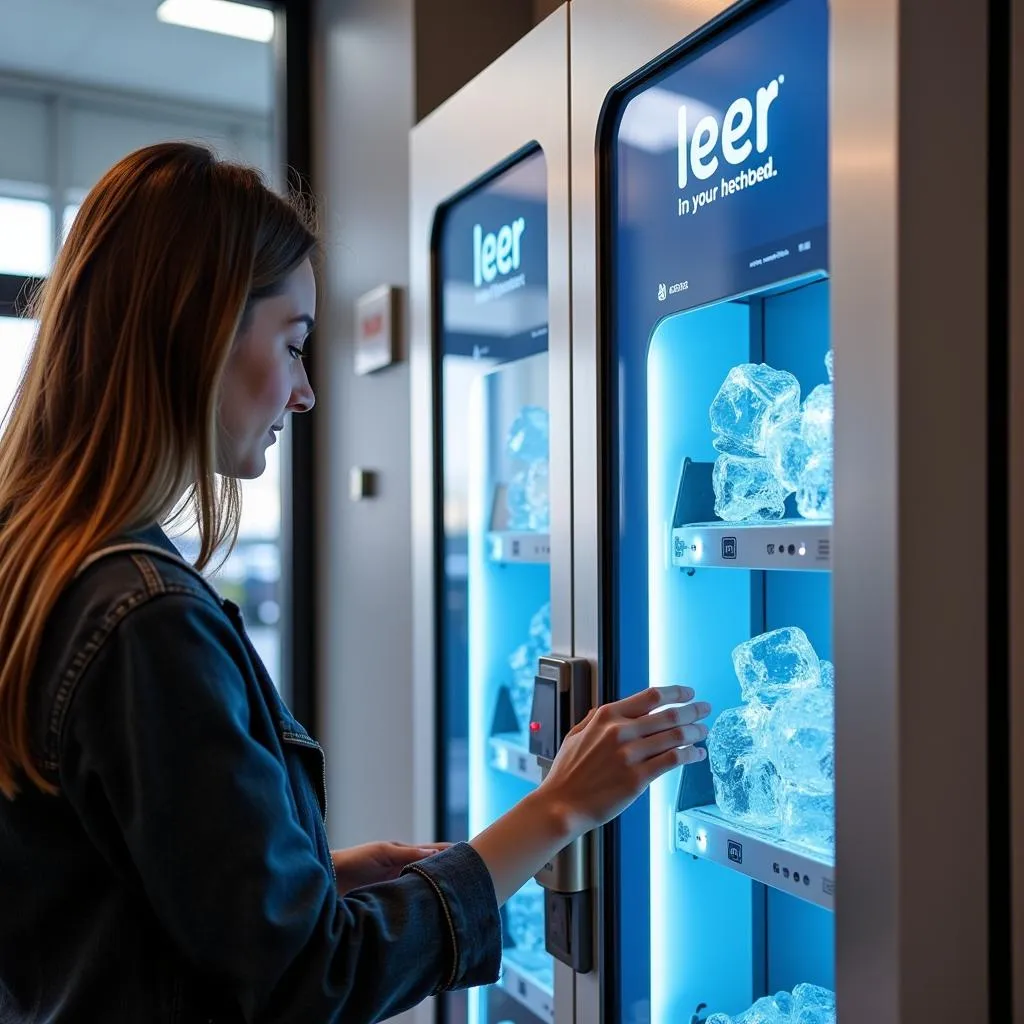 Customer Using a Leer Ice and Water Vending Machine