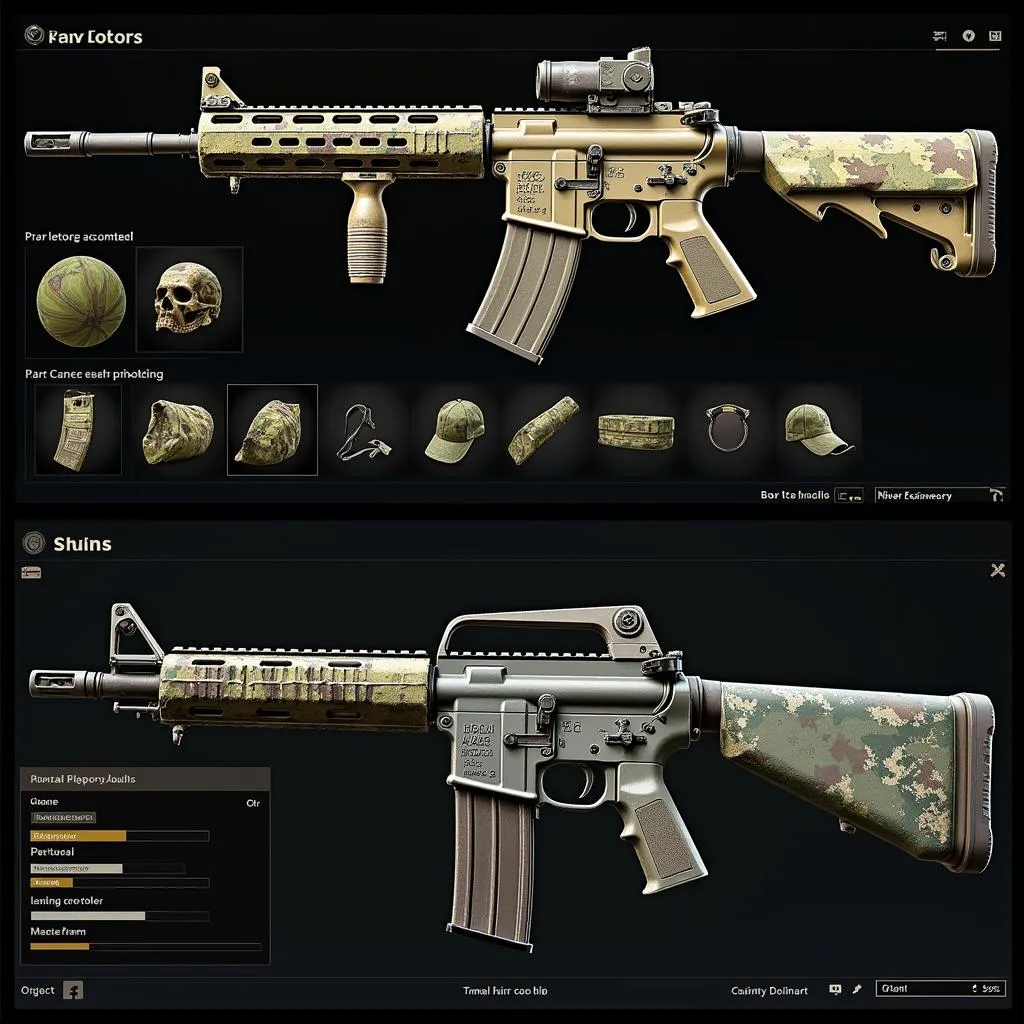 Customizing camouflage weapon skins in the game menu 