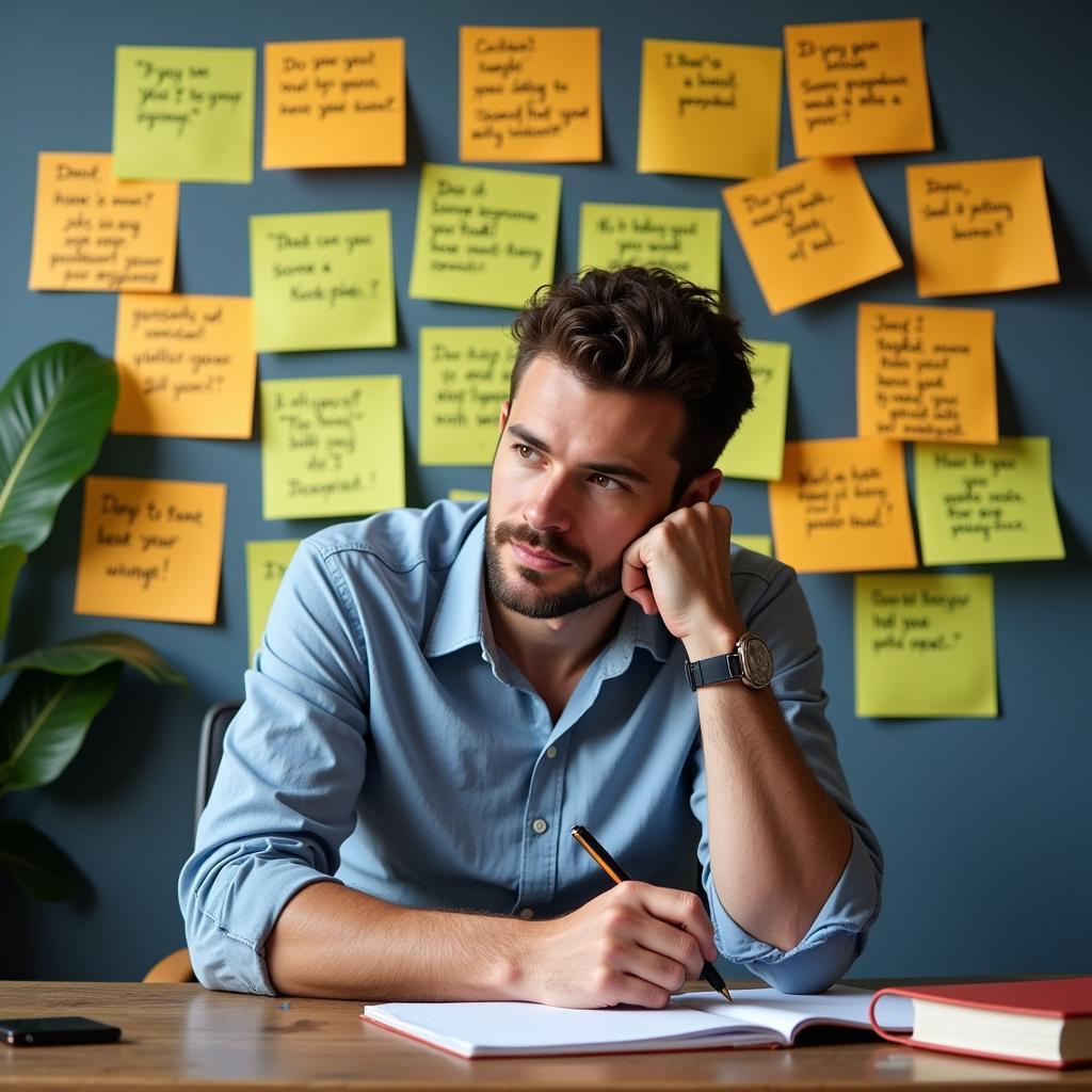 Man brainstorming daily challenges