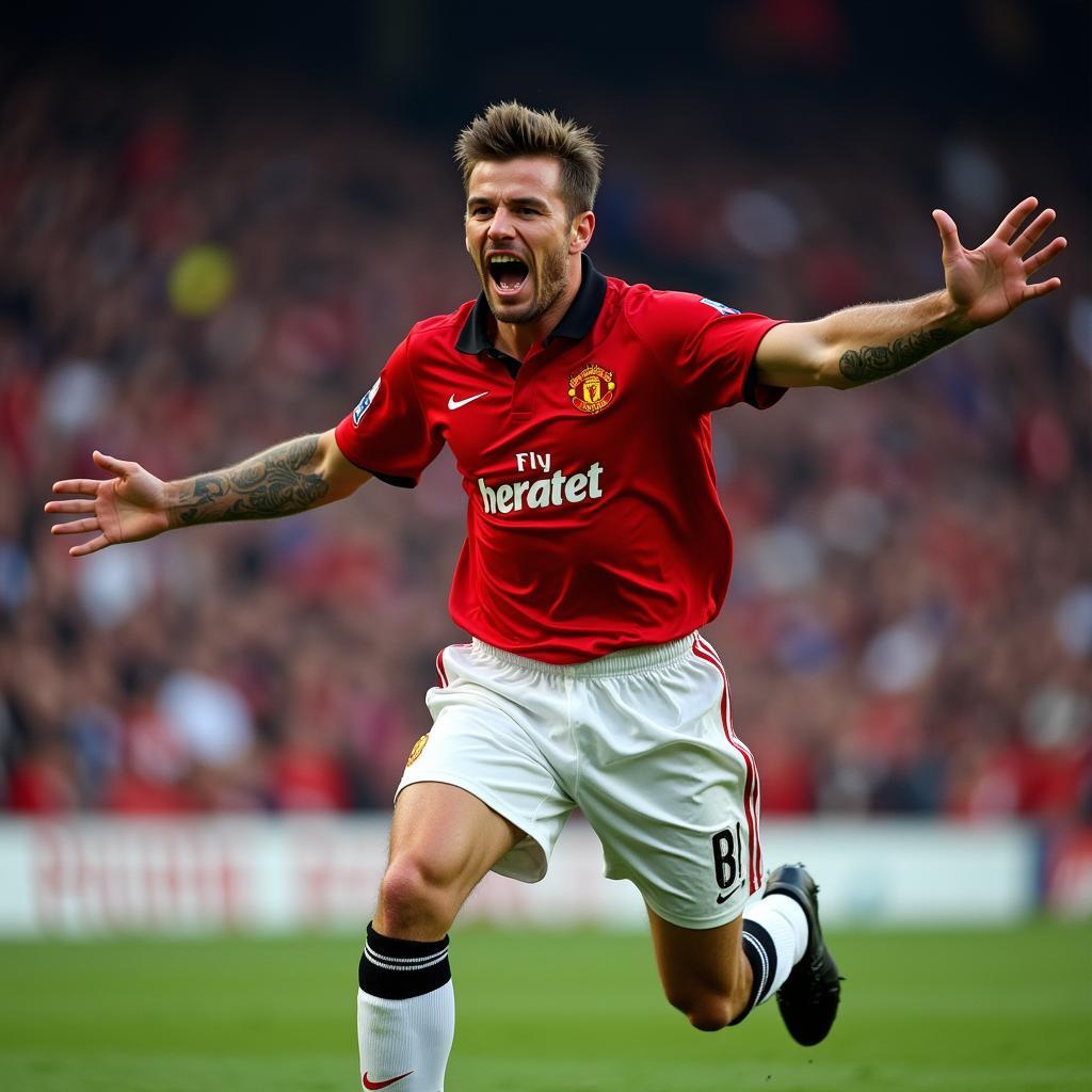 David Beckham celebrating a goal for Manchester United